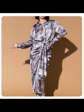 Dressed in LALA Grey Animal-Print Satin Midi Dress